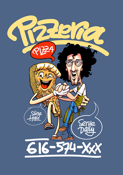 pizzeria dance handdrawn illustration pizza vector