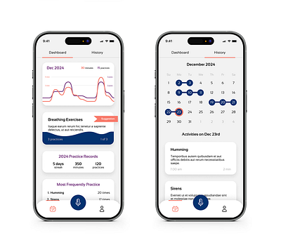 Vocal Training Dashboard Concept branding calendar event graphic design line graph mobile mobile application practice training ui vocal voice