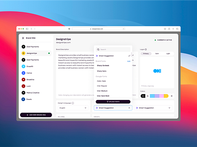 Brand DNA modal for designstripe product design ui ux