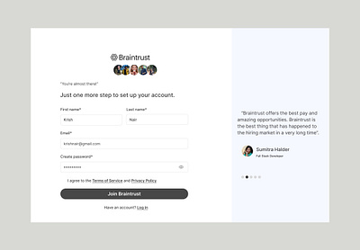 Login Page Braintrust image typography ui ux