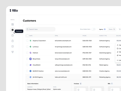 Filllo Money Management - Customer Page admin pannel balance check customer details customer page customer service dashboard dashboard design design filllodesign finance management saas saas design ui design uiux ux design web design website website design