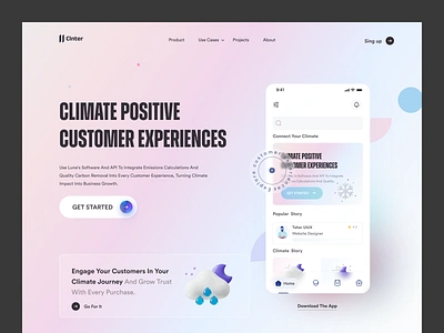 Clnter Way of climate clean climate hero section home home page landing page mobile app mobile app design ui weather web design website website design