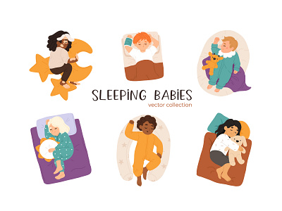 Sleeping babies baby cartoon character child collection concept cute design flat illustration kid set sleep sleeping toddler vector