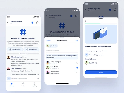 HuddleSpace - Add Members add members app app design chatting app collaboration app filllodesign mobile app saas ui design uiux design ux design web design