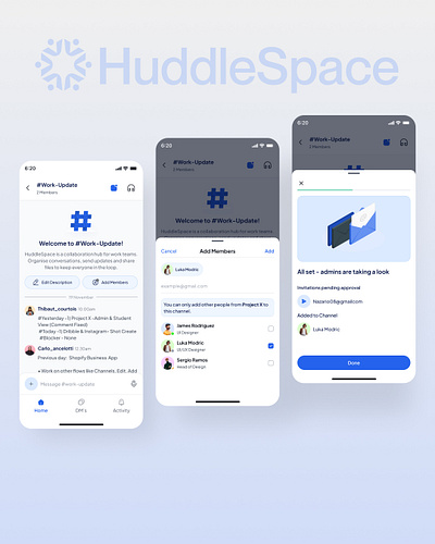 HuddleSpace - Add Members add members app app design chatting app collaboration app filllodesign mobile app saas ui design uiux design ux design web design