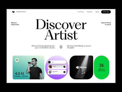 Discover Artist artist branding creator discover dstudio graphic header illustration insta landing page landing page design product design profile search page story user web design web ui website website ui