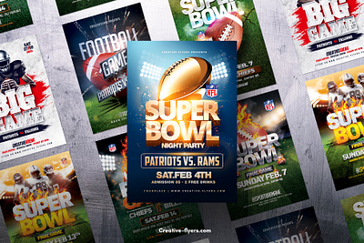 Creative Football Flyer Templates amercan football creative creative flyer final game flyer templates football games graphic design illustration match photoshop poster sports flyer super bowl