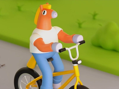 Horse on a bike 3d animal animation bicycle bike blender character horse illustration motion graphics obstacles road