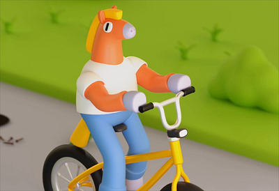 Horse on a bike 3d animal animation bicycle bike blender character horse illustration motion graphics obstacles road