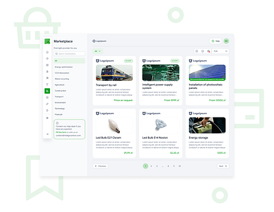 Marketplace green solutions basket categories filters marketplace product page ui