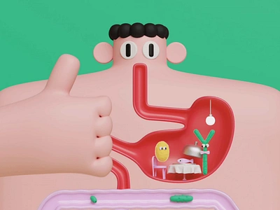 Microbiome 3d animation bacteria blender body diet eating editorial food health illustration intestines microbiome stomach weight