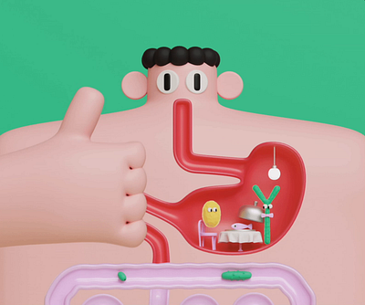 Microbiome 3d animation bacteria blender body diet eating editorial food health illustration intestines microbiome stomach weight