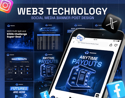 Web3 Technology Crypto Banner Design banner blockchain buy crypto currency dapp defi digital header instagram partnership payout post sell social media swap technology token twitter web3