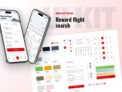 UI Kit for iOS Mobile App. Reward Flight Search airplane airwaves android business design system flight ios mobile app mobile design reward search ticket ui kit uiux