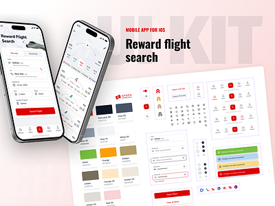 UI Kit for iOS Mobile App. Reward Flight Search airplane airwaves android business design system flight ios mobile app mobile design reward search ticket ui kit uiux