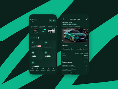 Car Rental Mobile App. Rental Company's View car design graphic design green inspiration recommendation rentalapp rentcar ui ux