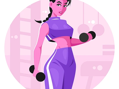 Female athlete cartoon exercise female fit fitness girl gym health lifestyle sport strong training woman workout