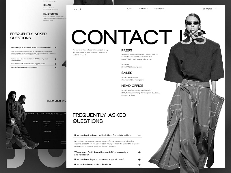JUUN.J - Bold Modern Clothing Website Design - Contact Us Page