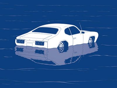 October 2 colors blue car climate change flood flooded flooding illustration minimal pontiac procreate reflection river see two tone water