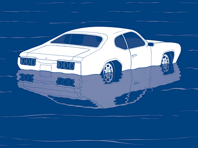 October 2 colors blue car climate change flood flooded flooding illustration minimal pontiac procreate reflection river see two tone water