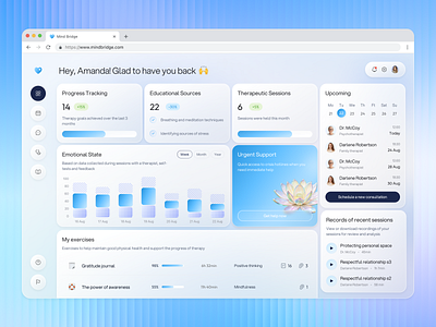 MindBridge - Mental Health App UI Design app app interfaces app screen doctor website health app health ui health website healthcare healthcare app medical app medical dashboard medical website design mental health mental health app mental health websites modern app ui platform platform ui therapy website web app