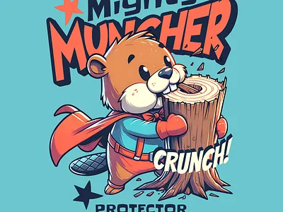 Protector of the Harvest animal beaver cartoon comic funny harvest kittl pop culture print on demand retro superhero t shirt t shirt design