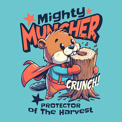 Protector of the Harvest animal beaver cartoon comic funny harvest kittl pop culture print on demand retro superhero t shirt t shirt design