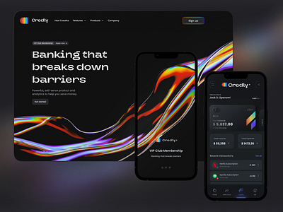 Credly - Fintech mobile app - Website banking cards charts finance fintech hero fintech landing page fintech mobile app fintech website hero section home page landing page mobile app mobile design neobank neumorphism startup trading ui web design website