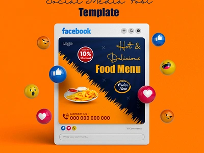 Delicious Food Social Media post design. beverages dine with us eye catching typography facebook post food icons fresh ingredients gourmet cuisine juicy tender kids menu limited time offer main course mouthwatering new arrivals order now social media handles special menu spicy savory tasty delights todays specials visit us