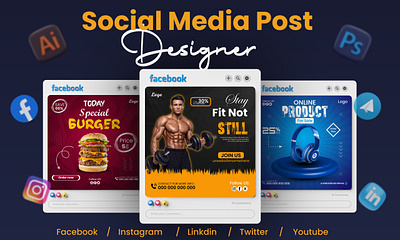 Social media post design. animationeffects bold typography breaking news customizable templates eye catching facebook add featured product food social high quality visuals instagram add interactive linkedin post modern look post design product social social media post viral workshop youtube thambnail