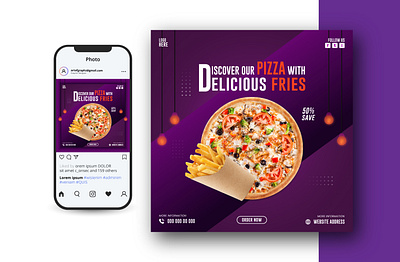 Tasty Burger Social Media Ad - Vibrant Purple Design brochure eatery fast food food menu social media design social media post