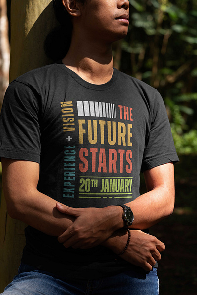 The Future Starts - Modern Typography T-Shirt Design merch mockup