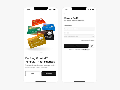 Splash & Login pages for a fintech mobile application. design mobile application product design ui ux