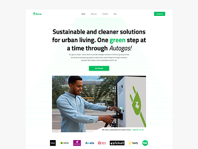 A landing page for a green energy/CNG conversion company. design green energy landing page ui