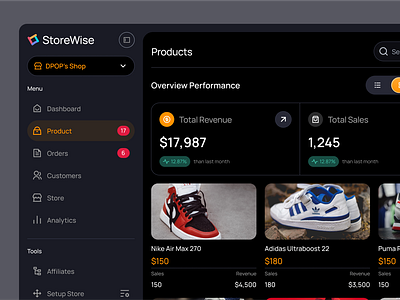 StoreWise - Store Management Dashboard UI KIT admin affiliate analytics brand business customers list dashboard dpopstudio e commerce management managers orders owners panel product list store storewise supermarkets tools ui ux