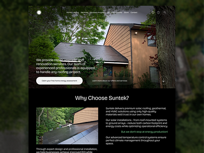 Suntek Hero Concept blur branding clean concept dark hero hvac idea landing minimal rebound roofing sketch solar ui ux web design