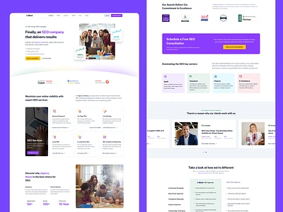 Engaging Landing Page Design for SEO Service about us branding card clean client logo cta footer hero homepage landingpage minimal pricing seo seo website template testimonial ui