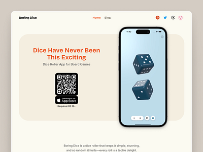 Boring Dice – Landing Page app design ios landing mobile ui