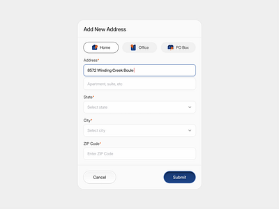 Add New Address 🏠 address blue button card clean dashboard design field form icon illustration input interface minimal modal popup saas simple ui website