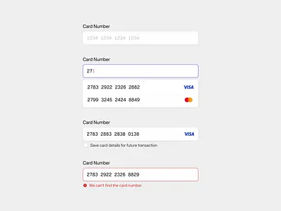 Card Number Input Field 💳 banking card clean component design design system field icon input interface mastercard minimal number payment saas simple state text ui visa