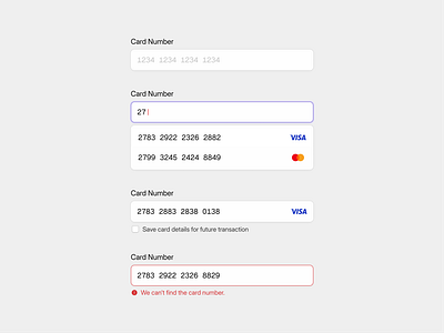 Card Number Input Field 💳 banking card clean component design design system field icon input interface mastercard minimal number payment saas simple state text ui visa