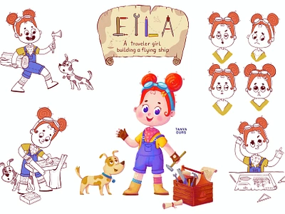 Eila. Character design. Children illustration. boardgame bookillustration chapterbook character characterdesign childrenbook childrenbookillustration childrenillustration cutecharacter cutedog cutegirl digitalart dogcharacter emotions girlcharacter illustration kidlit kidlitart lettering picturebook