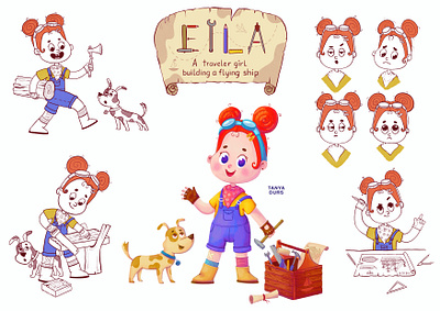 Eila. Character design. Children illustration. boardgame bookillustration chapterbook character characterdesign childrenbook childrenbookillustration childrenillustration cutecharacter cutedog cutegirl digitalart dogcharacter emotions girlcharacter illustration kidlit kidlitart lettering picturebook