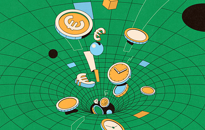 Down the drain editorial grid illustration isometric money patswerk pattern time vector vortex