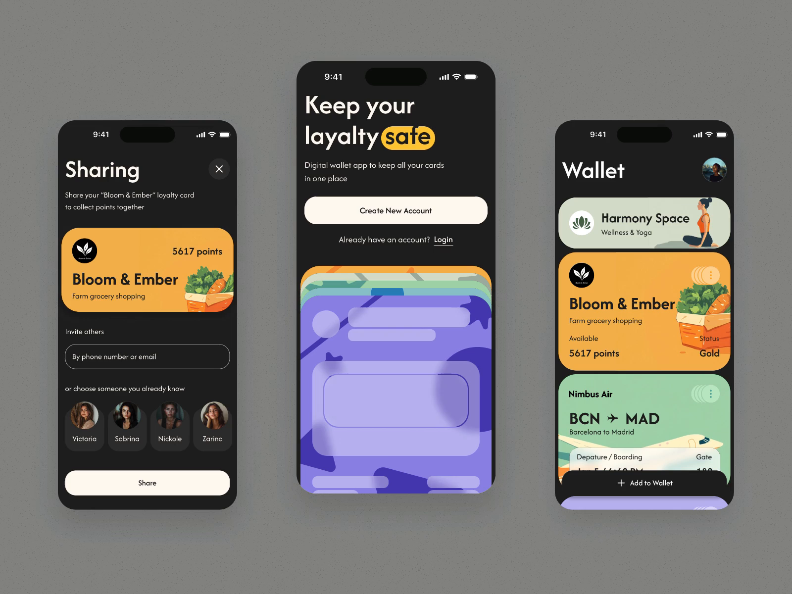 Example of Loyalty Cards Wallet App Animation