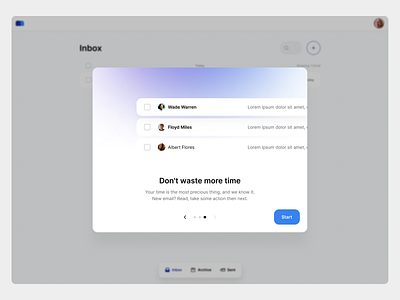 Modal design – Onboarding new users clean gradient mail modal ui white