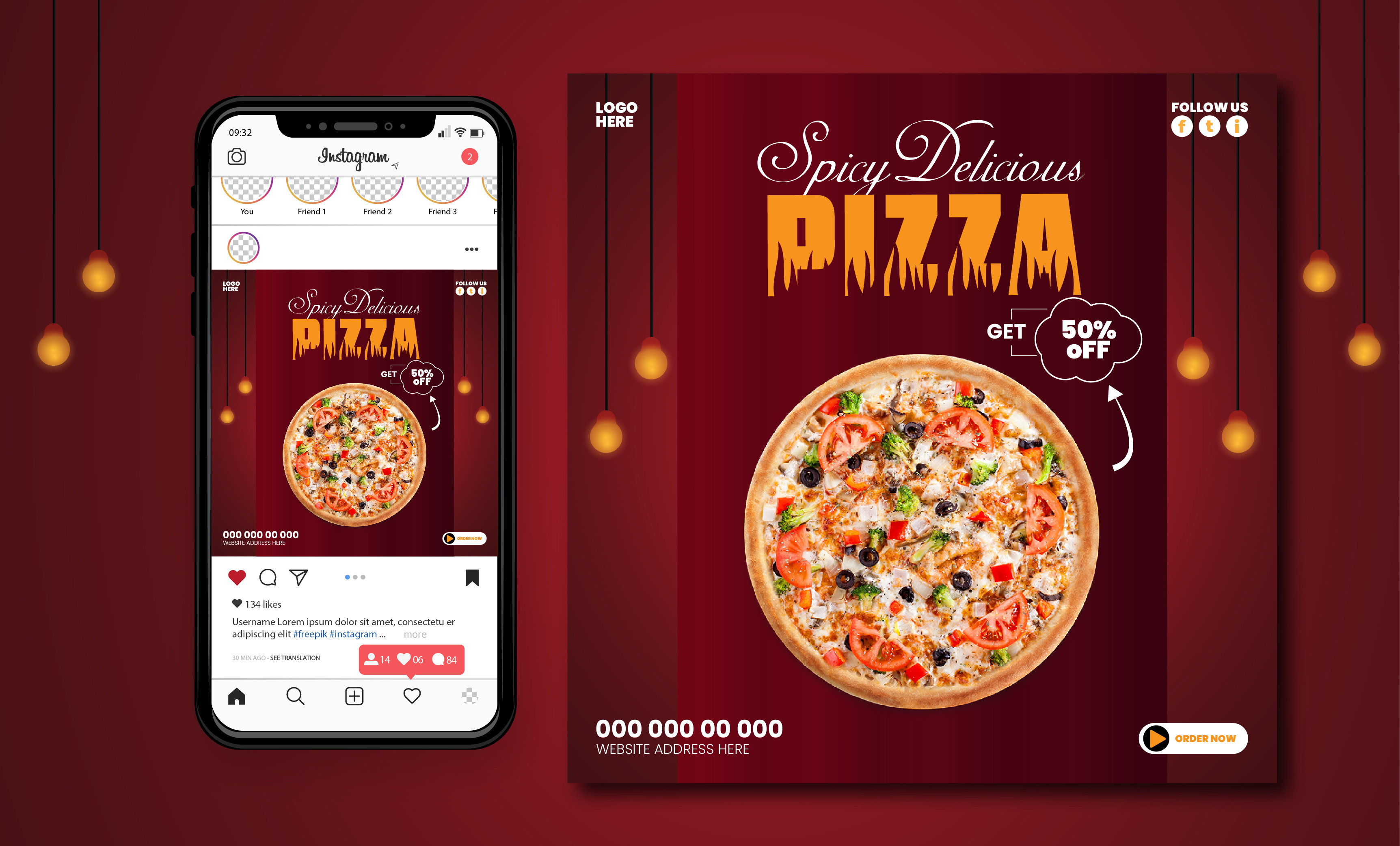 Pizza social media post design template advertise advertisement banner ads cover design creative design eatery fast food food menu graphic design instagram marketing meal menu design pizza print promo snack social media post social media post design vector illustrator