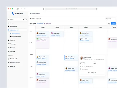 Appointment Calendar Weekly View Design app design appointment calendar dashboard dashboard design figma expert health webapp hospital management hospital ui patient management saas saas design ui ui design ux ux design webapp
