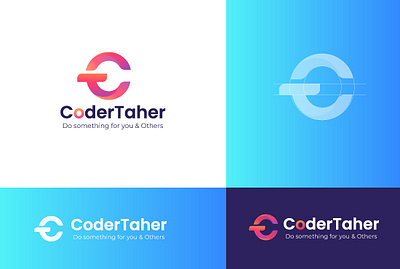 CoderTaher Logo Design 3d branding c letter c logo graphic design logo taher logo ui