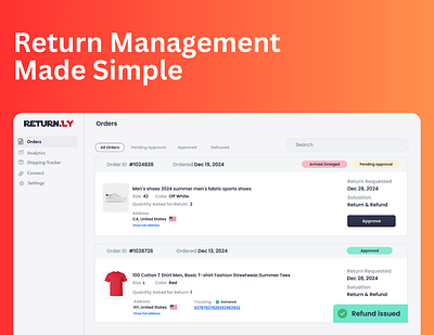 Return Made Simple dashboard ui